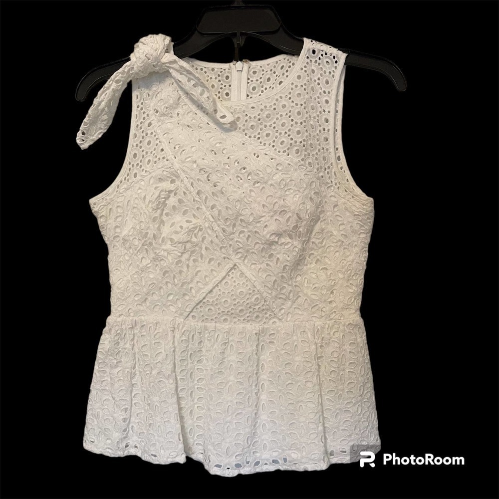 Lilly Pulitzer White Eyelet Peplum Sleeveless Top